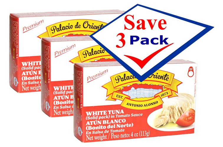 Palacio De Oriente bonito ( White tuna)  solid pack  in tomato sauce 4 oz. From Spain Pack of 3
